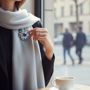 Women's Brooch Pins Vintage Designer Coro Signed Blue Brooch Bow Blue Earrings